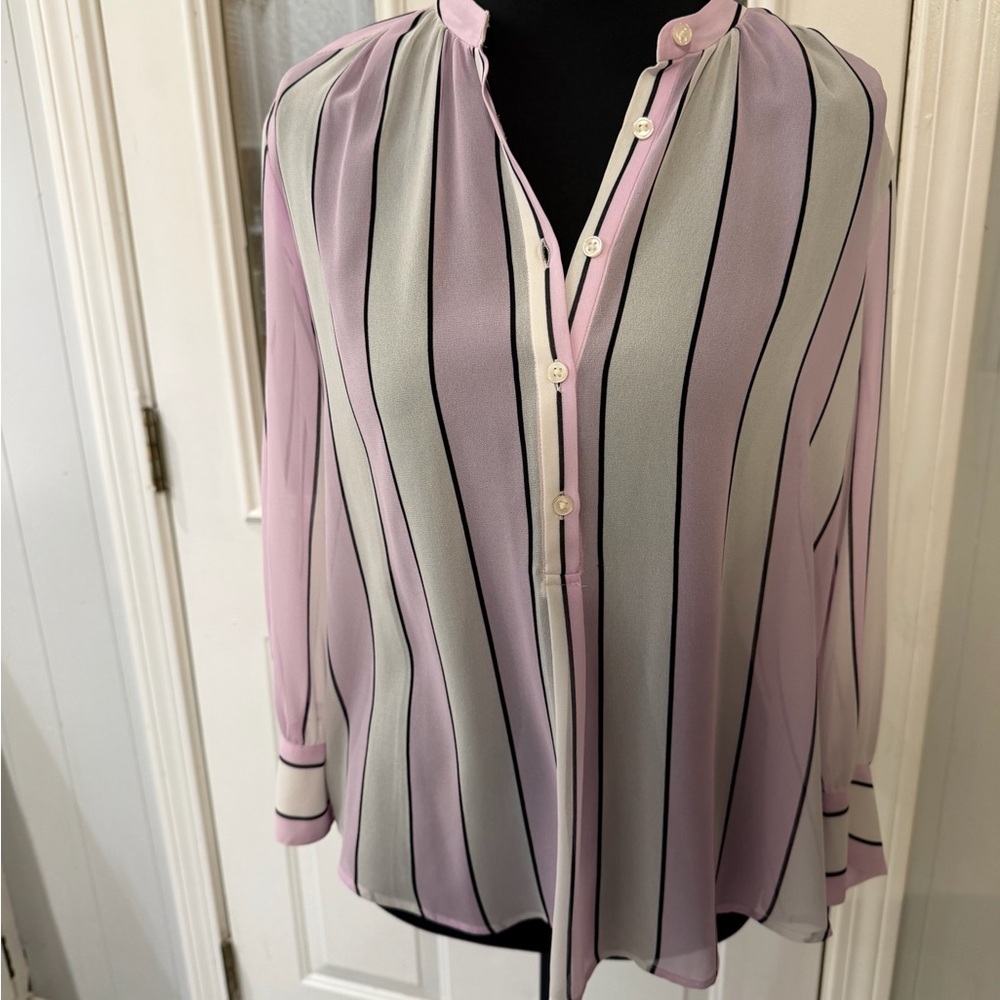Ann Taylor Pink and White Striped Blouse